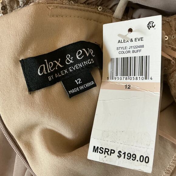 Alex Evenings Sequined Lace Draped Back Column Evening Gown Nude Brown Size 12 - Picture 9 of 13
